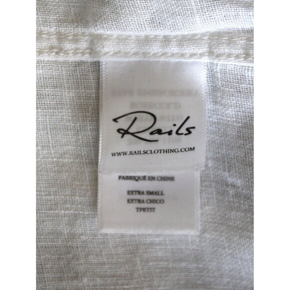 RAILS Charli White & Rose Gold Star Embroidery Linen Blend Button Shirt Top, XS - Picture 13 of 14